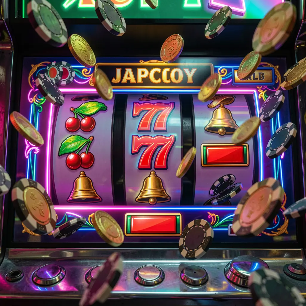 Classic casino slot reels showing sevens cherries bars and bells with falling gold coins creating a jackpot atmosphere at GOGOPHP online casino in the Philippines